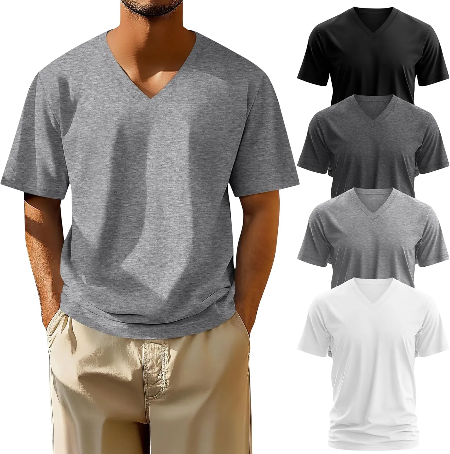 Neer 4 Pack Men's Big and Tall V Neck T-Shirts Casual Short Sleeve Cotton Tee Shirt Plus Size Summer Basic Tops