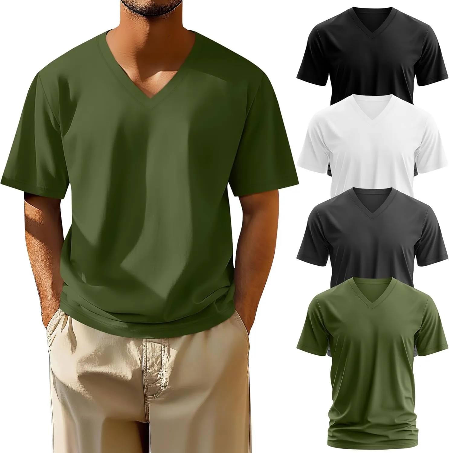 Neer 4 Pack Men's Big and Tall V Neck T-Shirts Casual Short Sleeve Cotton Tee Shirt Plus Size Summer Basic Tops