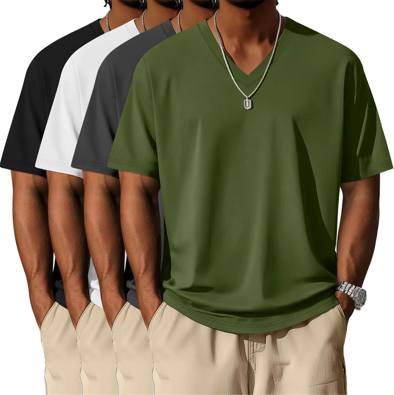 Neer 4 Pack Men's Big and Tall V Neck T-Shirts Casual Short Sleeve Cotton Tee Shirt Plus Size Summer Basic Tops