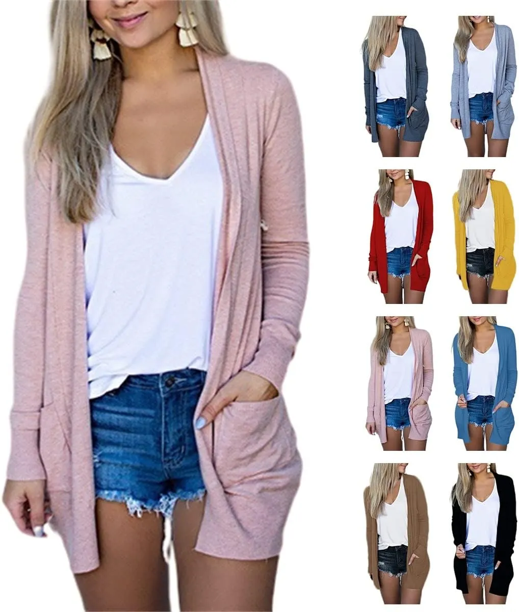 Open Front Cardigan for Women Lightweight Knit Long Sleeve Jackets Casual Soild Color Cardigans Fall Outwear