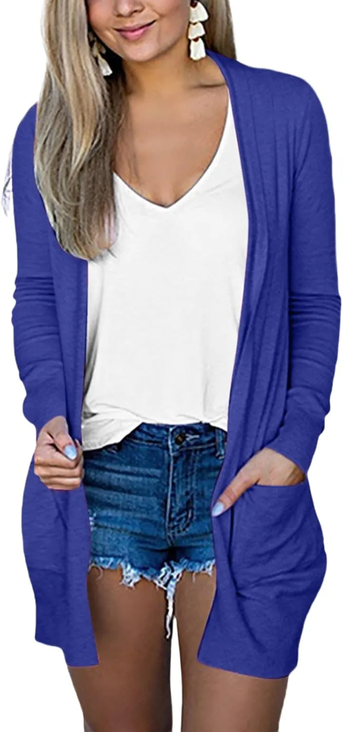 Open Front Cardigan for Women Lightweight Knit Long Sleeve Jackets Casual Soild Color Cardigans Fall Outwear