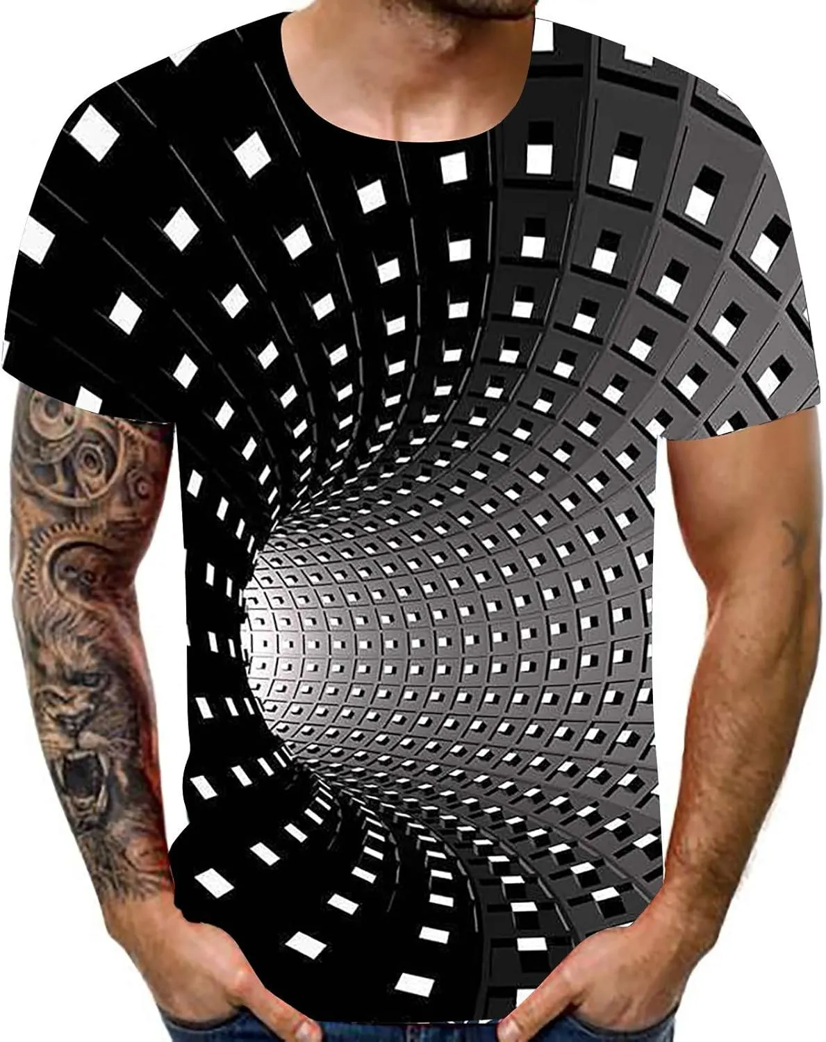 Optical Illusion T Shirts for Men Short Sleeve 3D Print Graphic Tees 2024 Summer Tshirts Streetwear Tops