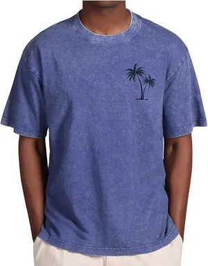 Oversize Palm Tree Graphic T-Shirts for Men Short Sleeve Summer Vacation Shirts Cotton Vintage Washed Workout Tee Tops