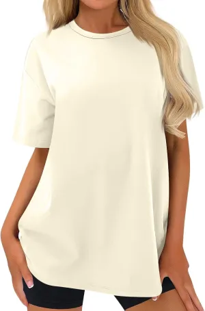 Oversized Tshirts for Women Plus Size Workout Shirts Short Sleeve Summer Tops Basic Solid Color Crewneck Tee Shirts