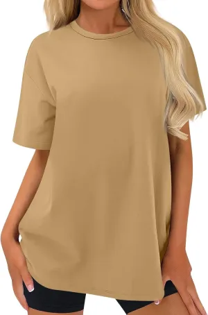 Oversized Tshirts for Women Plus Size Workout Shirts Short Sleeve Summer Tops Basic Solid Color Crewneck Tee Shirts