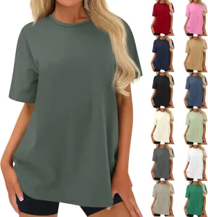 Oversized Tshirts for Women Plus Size Workout Shirts Short Sleeve Summer Tops Basic Solid Color Crewneck Tee Shirts