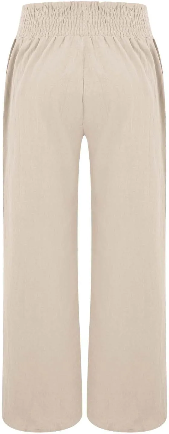Palazzo Linen Pants Women 2024 High Waisted Wide Leg Boho Trousers Casual Drawstring Loose Workout Pants with Pockets