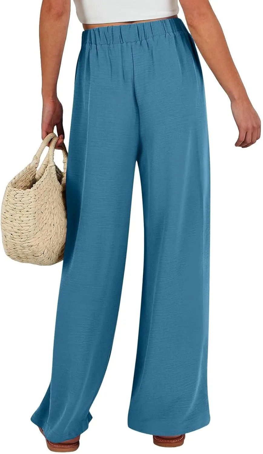 Palazzo Pants for Women Casual Cotton Linen Pants High Waisted Wide Leg Trousers Summer Lounge Pant with Belt Bow