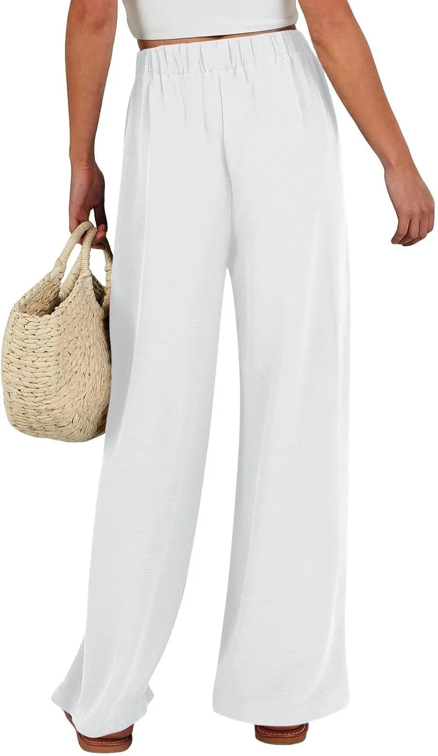 Palazzo Pants for Women Casual Cotton Linen Pants High Waisted Wide Leg Trousers Summer Lounge Pant with Belt Bow