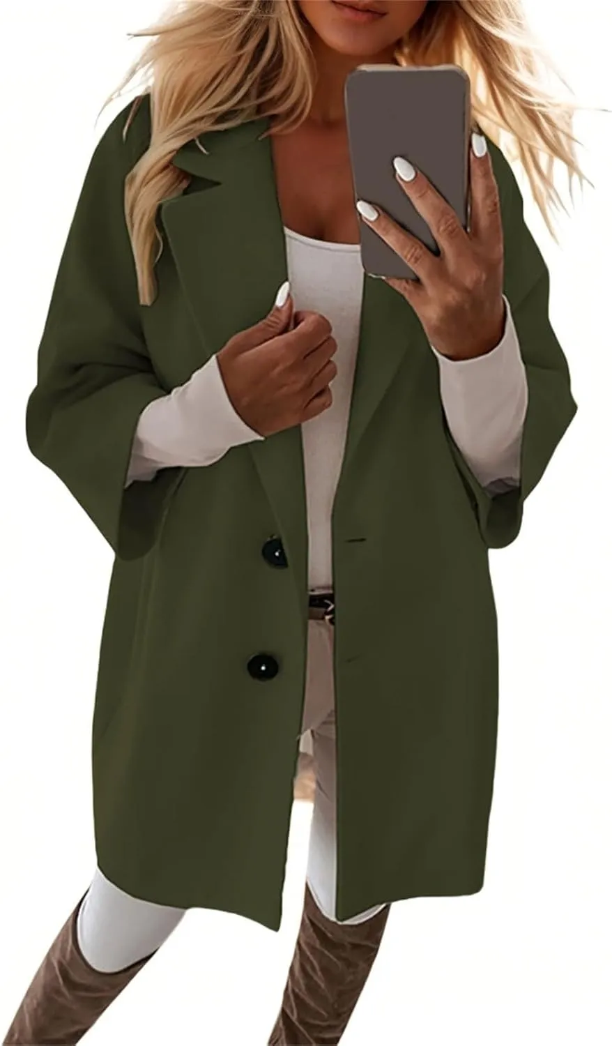 Pea Coats for Women Trendy Lapel Button 3/4 Sleeve Coats Winter Double Breasted Wool Coats with Pockets