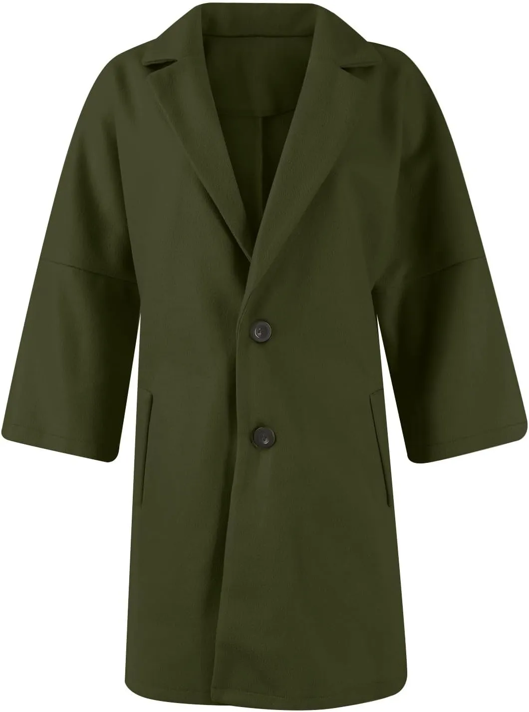 Pea Coats for Women Trendy Lapel Button 3/4 Sleeve Coats Winter Double Breasted Wool Coats with Pockets