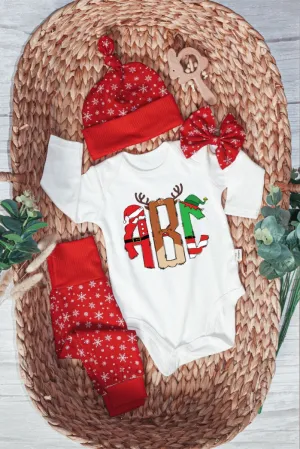 Personalized Christmas Baby Girl Long Sleeve Bodysuit and Long | Custom Baby Onesies Monogram Santa Hat Reindeer Antlers Baby Name