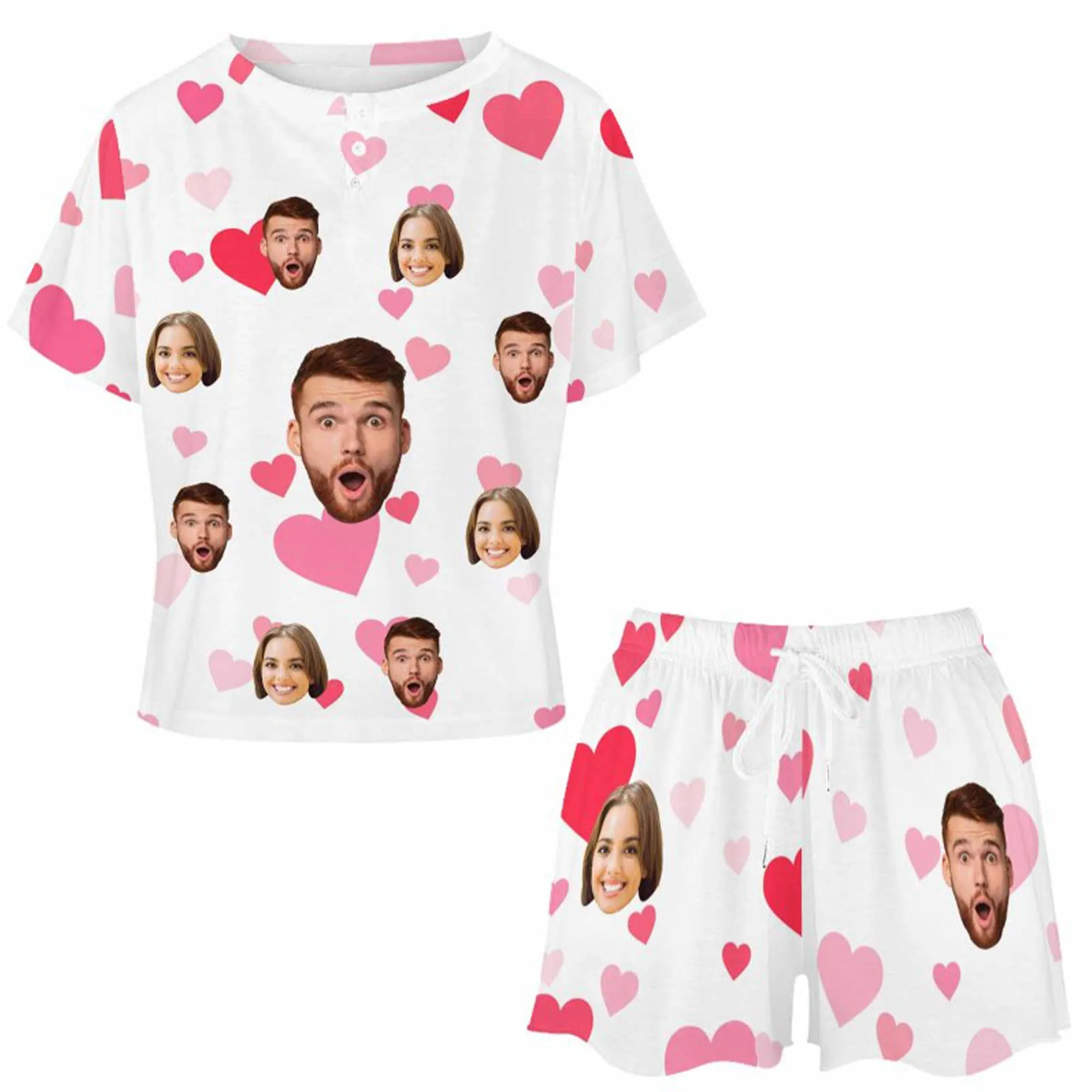 Personalized Face Pajamas Shorts Set for Womens Custom Pajamas with Photo Loungewear Sleepwear 2 Piece PJ Sets