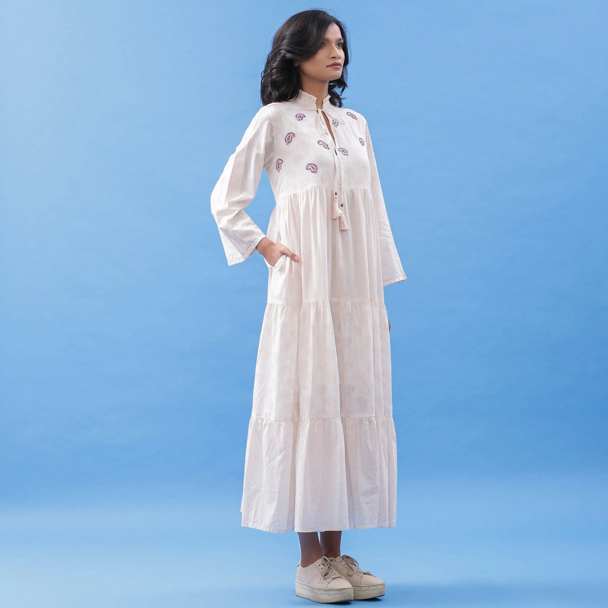 Pink Paisley Block Printed Pink Cotton Maxi Dress