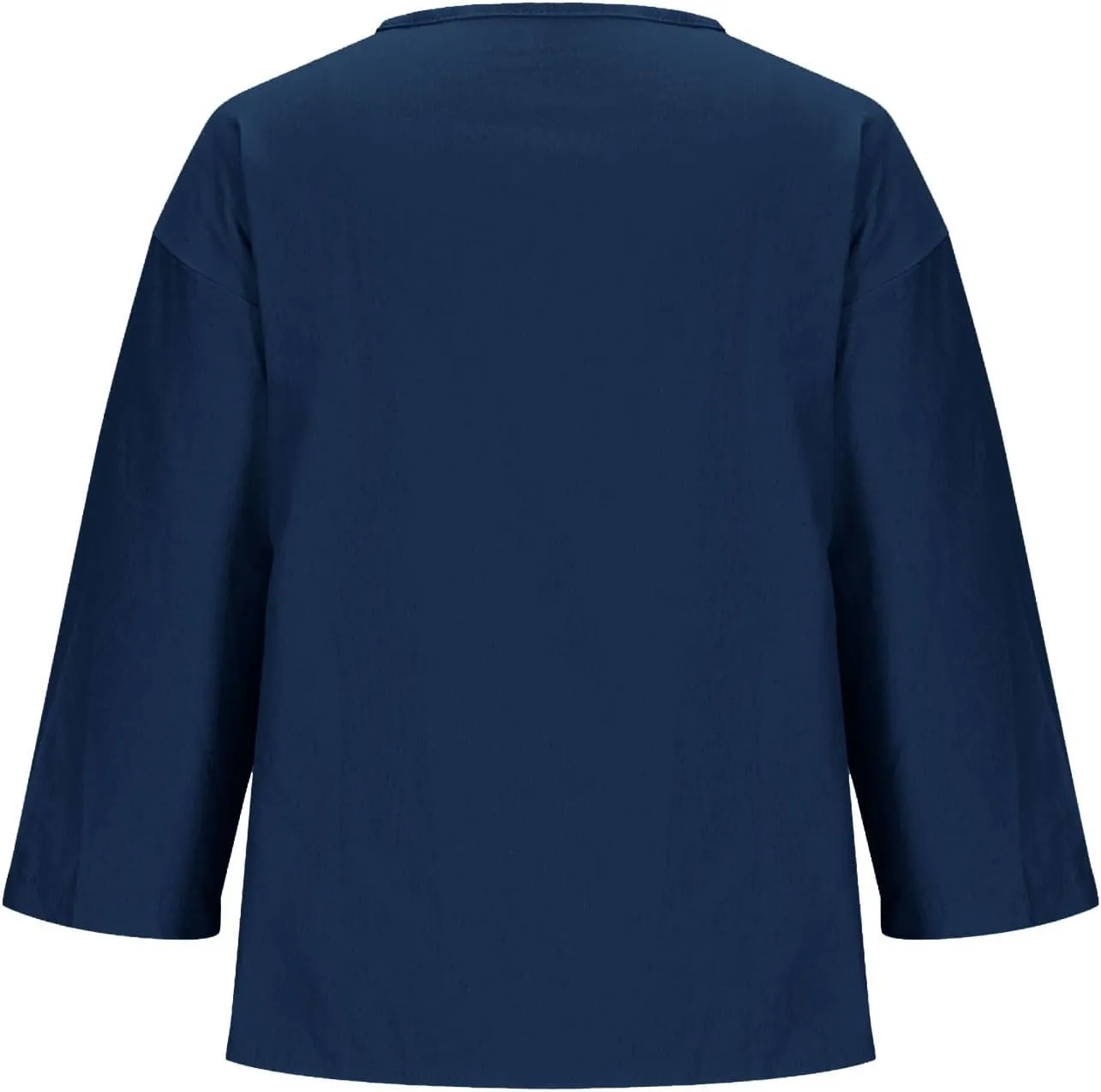 Plus Size Linen Shirts for Women 2025 Trendy Summer Tops Button 3/4 Sleeve V Neck Beach Blouses Boho Loose Tunics