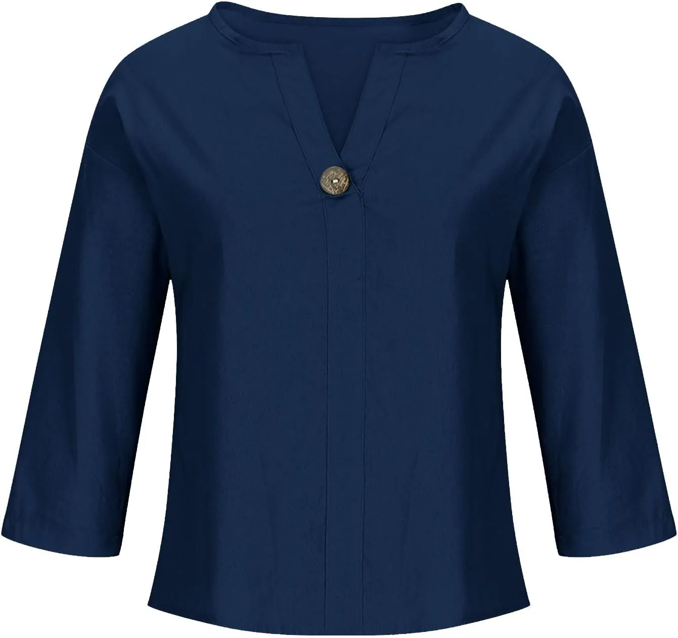 Plus Size Linen Shirts for Women 2025 Trendy Summer Tops Button 3/4 Sleeve V Neck Beach Blouses Boho Loose Tunics