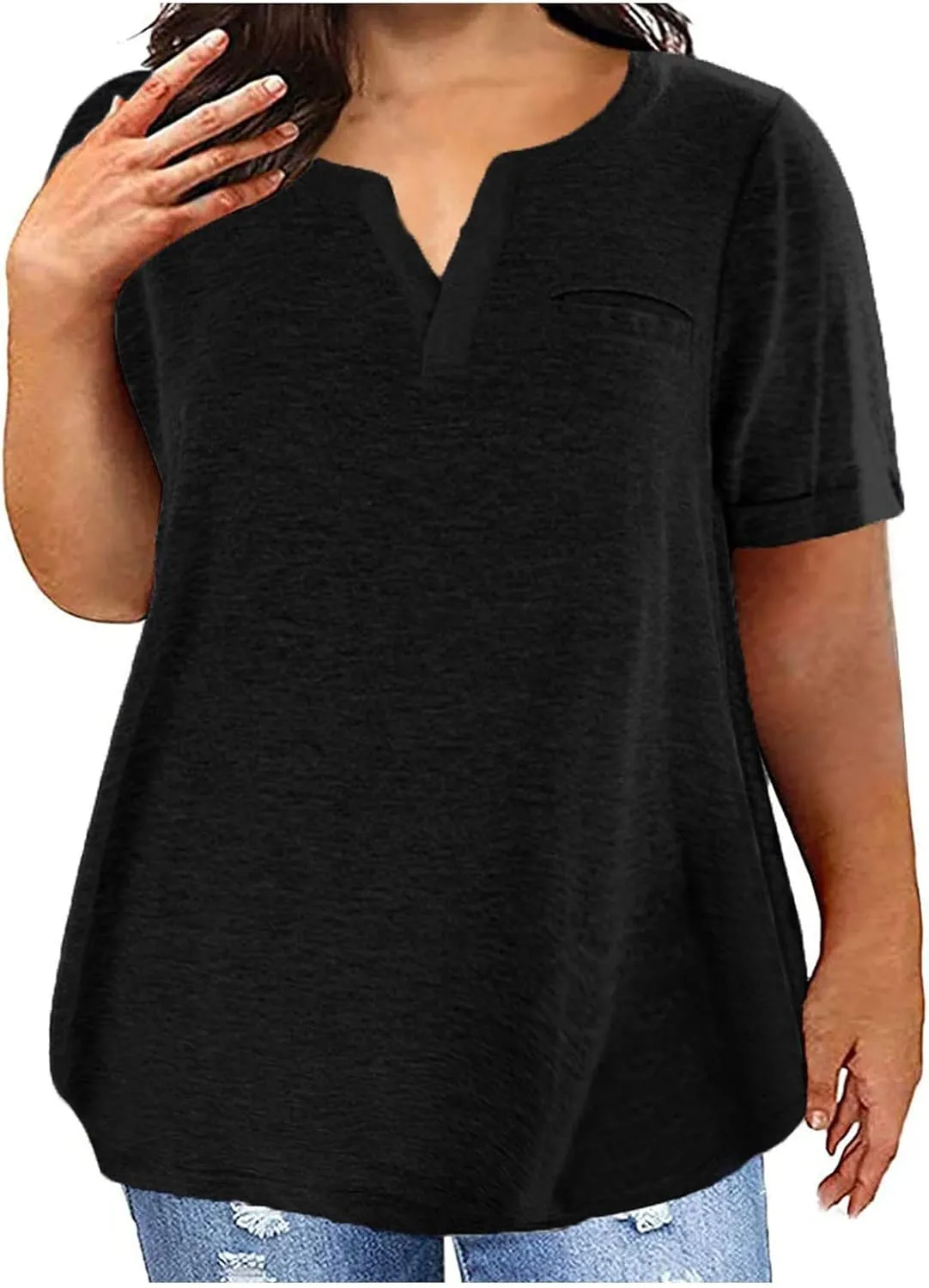 Plus Size Tops for Women Summer Short Sleeve T Shirts Sexy V Neck Comfy T-Shirts Tunic Casual Loose Soft Tee Shirt