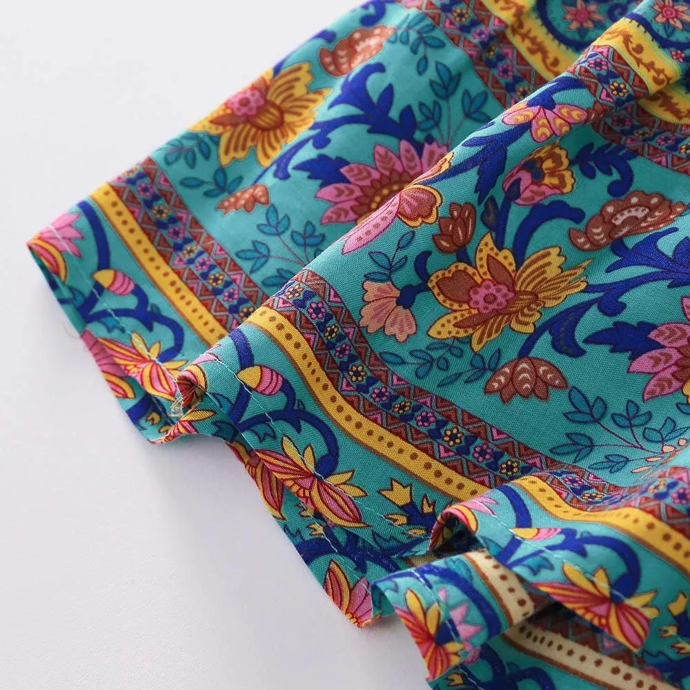 PopReal Mommy and Me Dresses Boho Casual Maxi Dress Summer Short Dress V Neck Wrap Floral Print Short Sleeve
