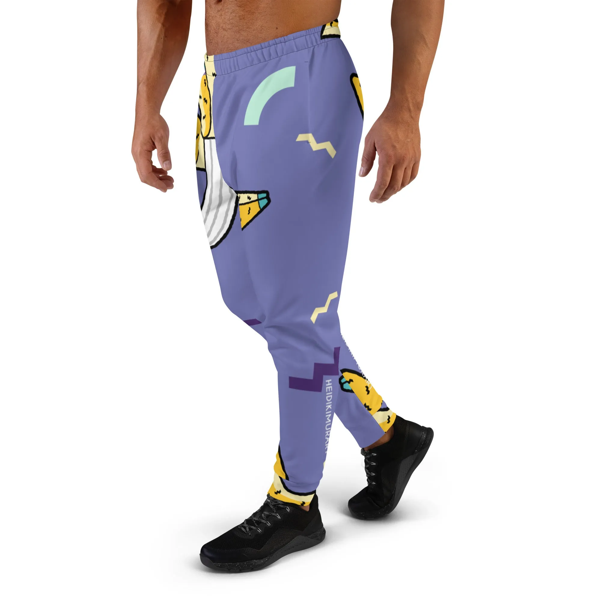 Purple Banana Print Men's Joggers, Slim Fit Designer Premium Quality Men's Sweatpants - Made in USA/EU/MX