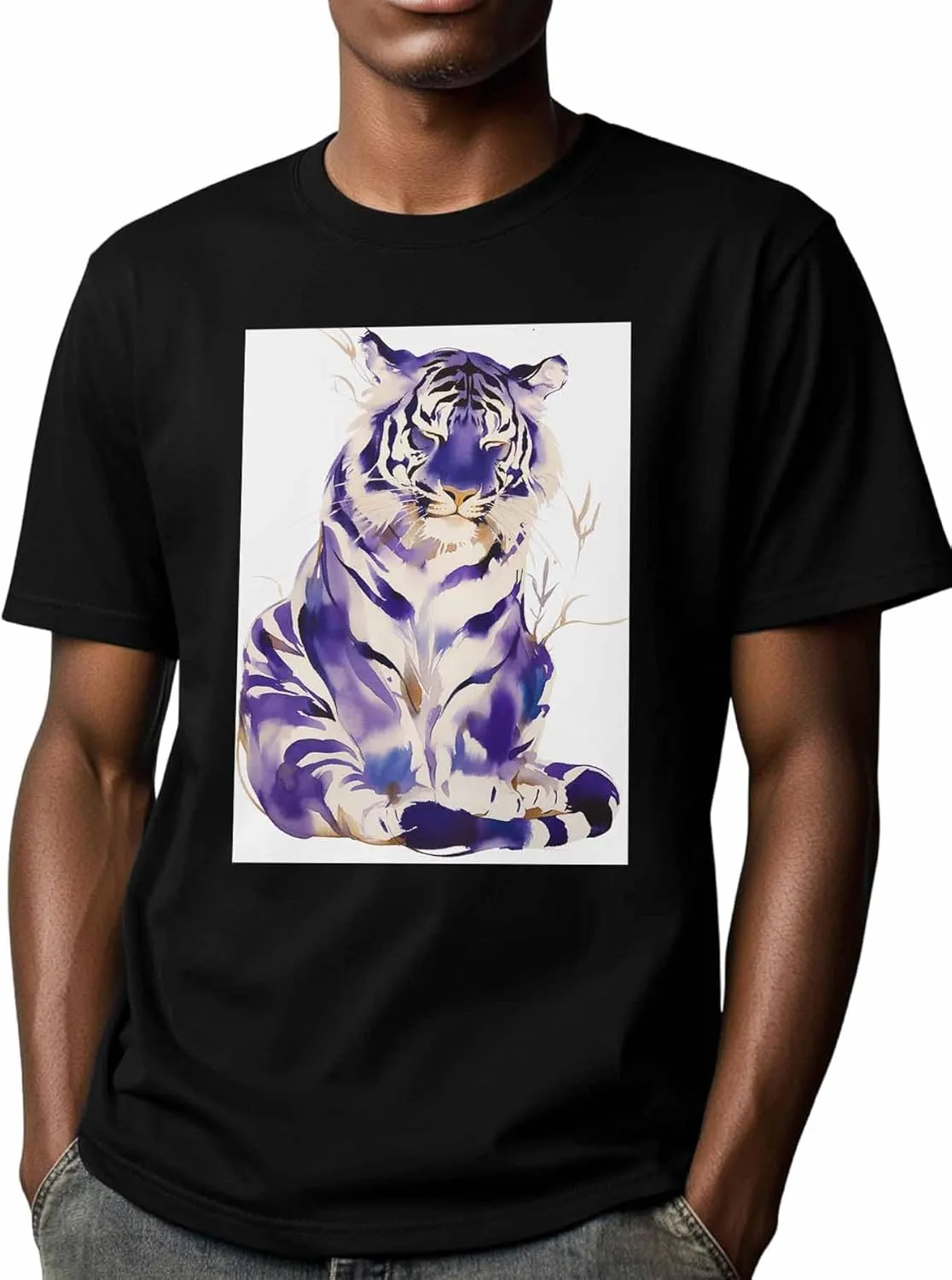 Purple Tiger Men's T Shirts T-Shirt for Men Crew Neck Tees Cotton Tops