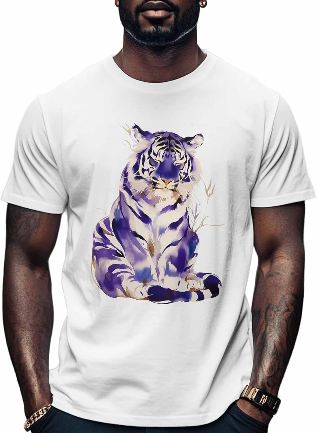 Purple Tiger Men's T Shirts T-Shirt for Men Crew Neck Tees Cotton Tops