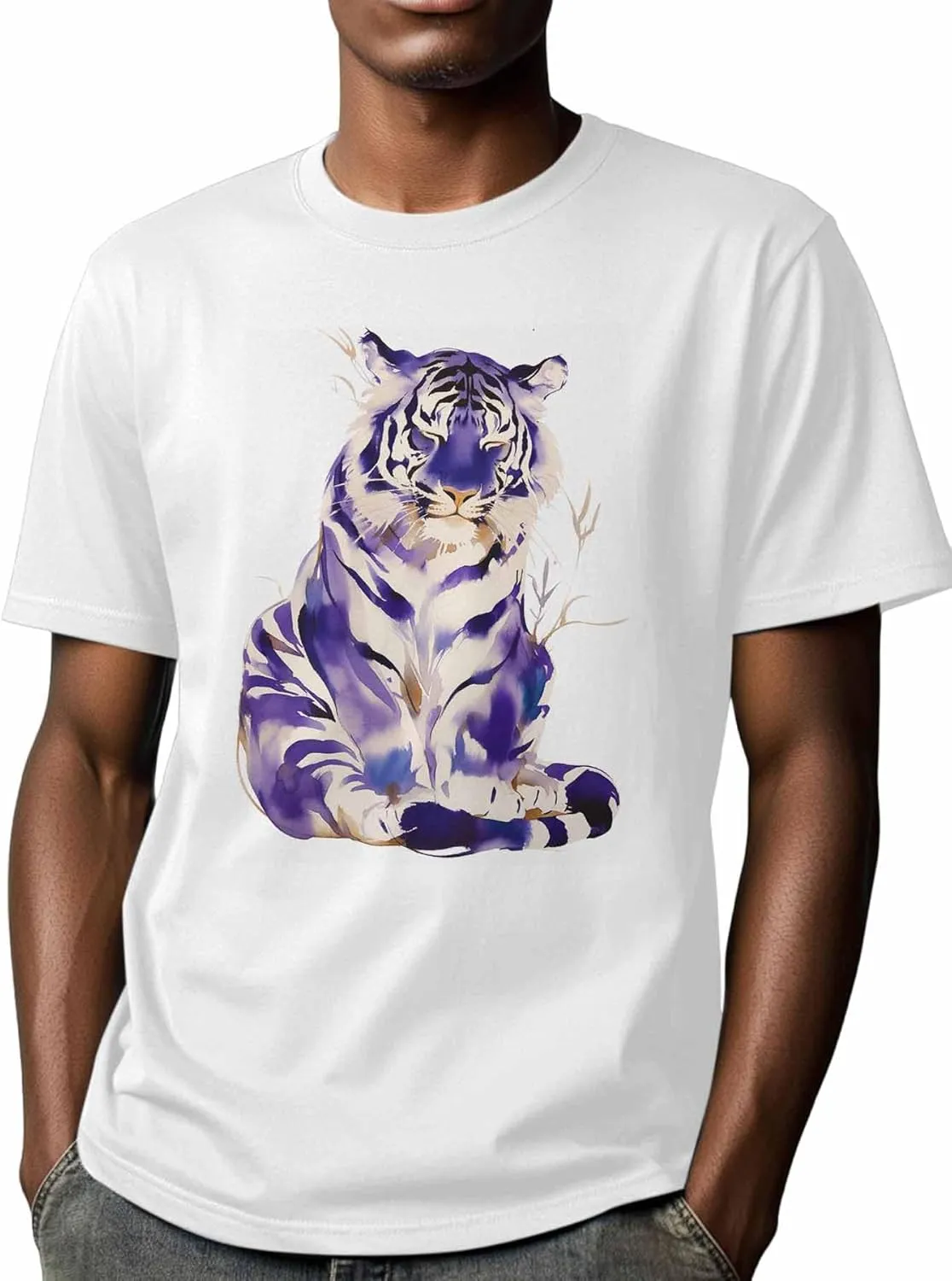Purple Tiger Men's T Shirts T-Shirt for Men Crew Neck Tees Cotton Tops