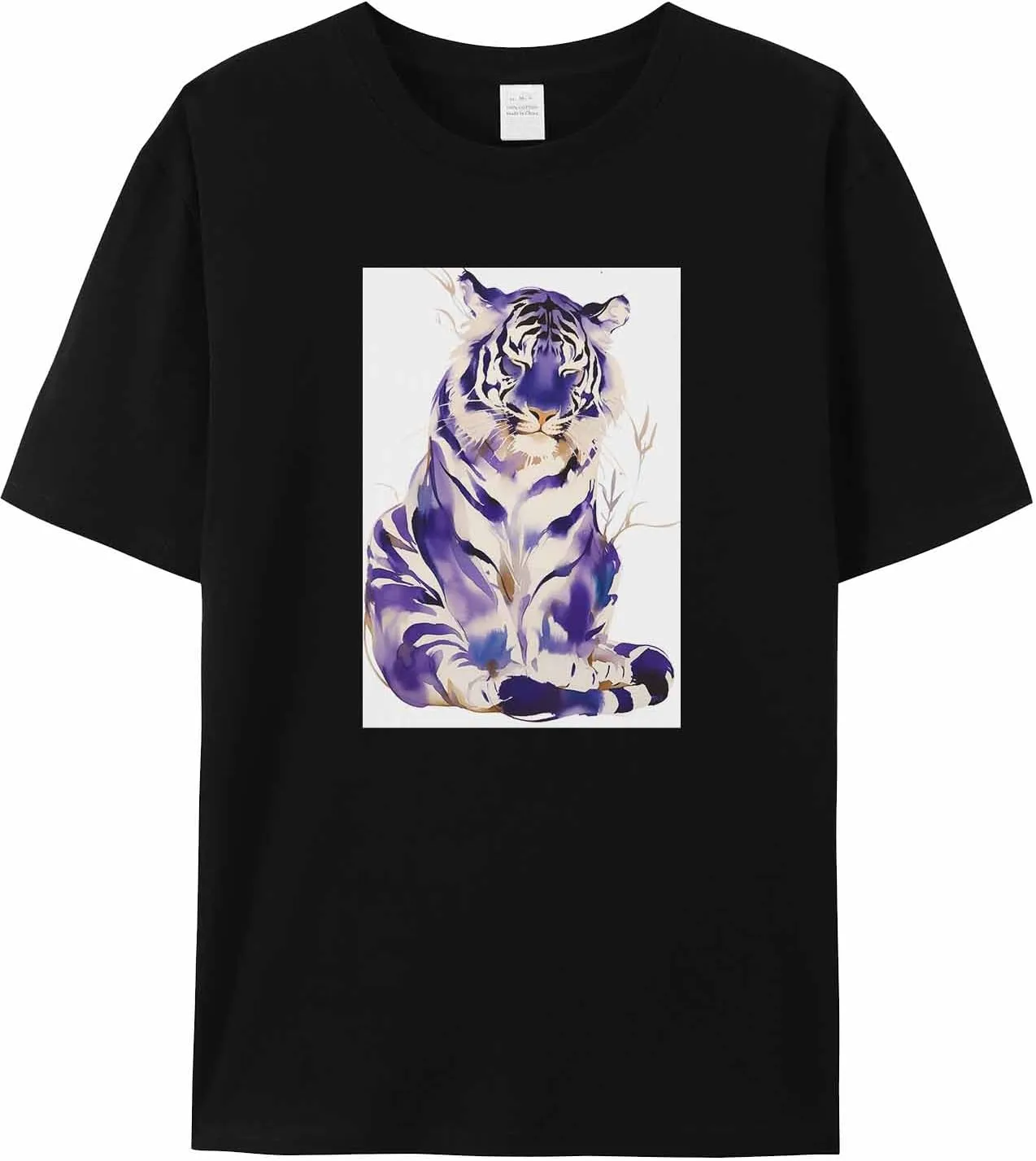 Purple Tiger Men's T Shirts T-Shirt for Men Crew Neck Tees Cotton Tops