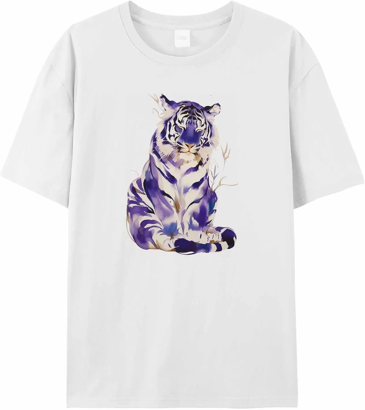 Purple Tiger Men's T Shirts T-Shirt for Men Crew Neck Tees Cotton Tops