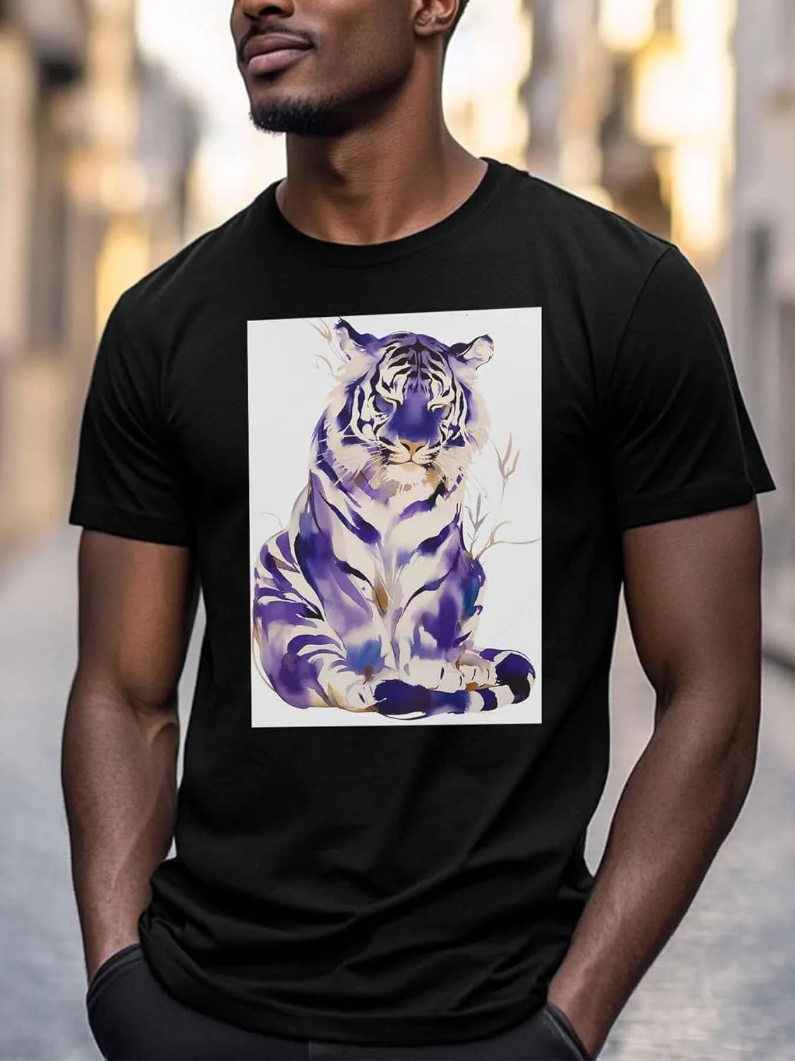 Purple Tiger Men's T Shirts T-Shirt for Men Crew Neck Tees Cotton Tops
