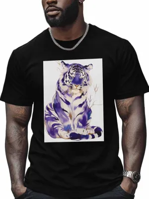 Purple Tiger Men's T Shirts T-Shirt for Men Crew Neck Tees Cotton Tops