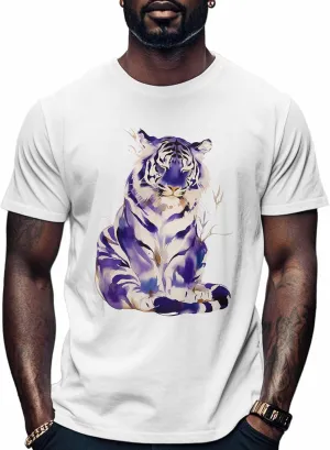 Purple Tiger Men's T Shirts T-Shirt for Men Crew Neck Tees Cotton Tops