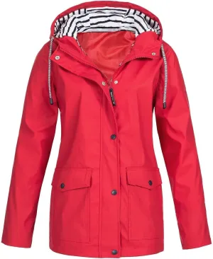Rain Coats for Women Winter Warm Fleece Lined Jackets Plus Size Waterproof Trench Coat Hooded Romper Outerwear
