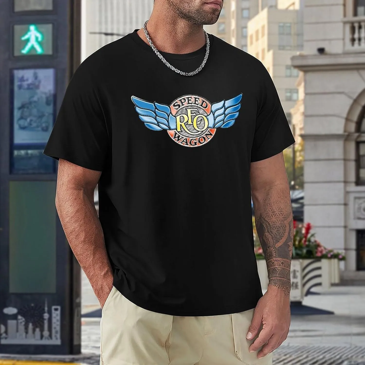 REO Music Speedwagon Men's T-Shirts Classic Crewneck Casual Short Shirt Cotton Teens Tee Tops