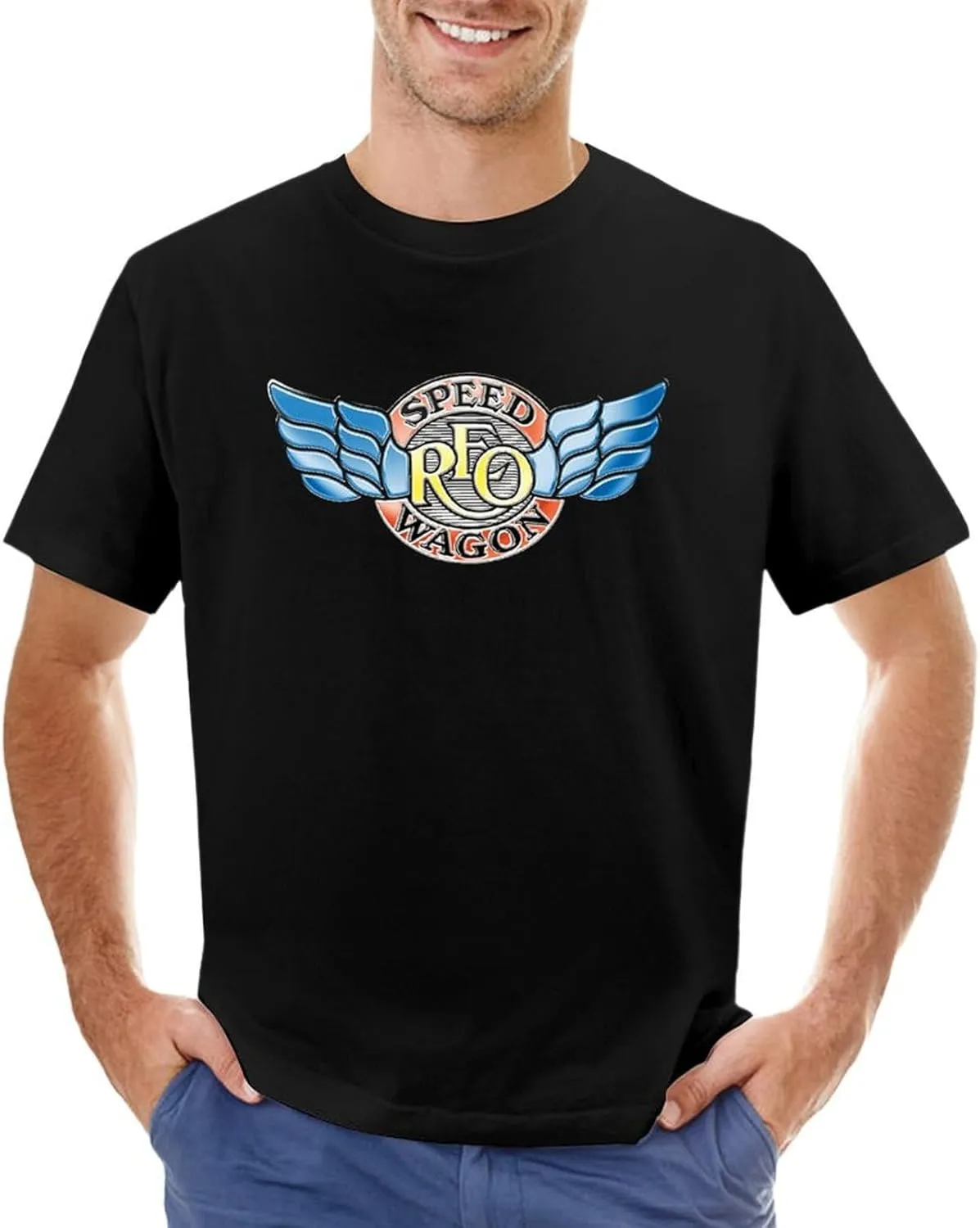 REO Music Speedwagon Men's T-Shirts Classic Crewneck Casual Short Shirt Cotton Teens Tee Tops