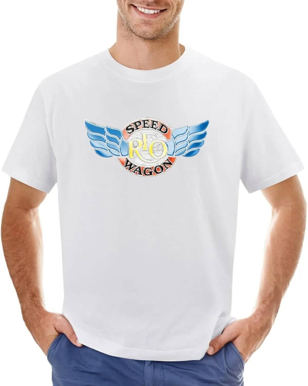 REO Music Speedwagon Men's T-Shirts Classic Crewneck Casual Short Shirt Cotton Teens Tee Tops