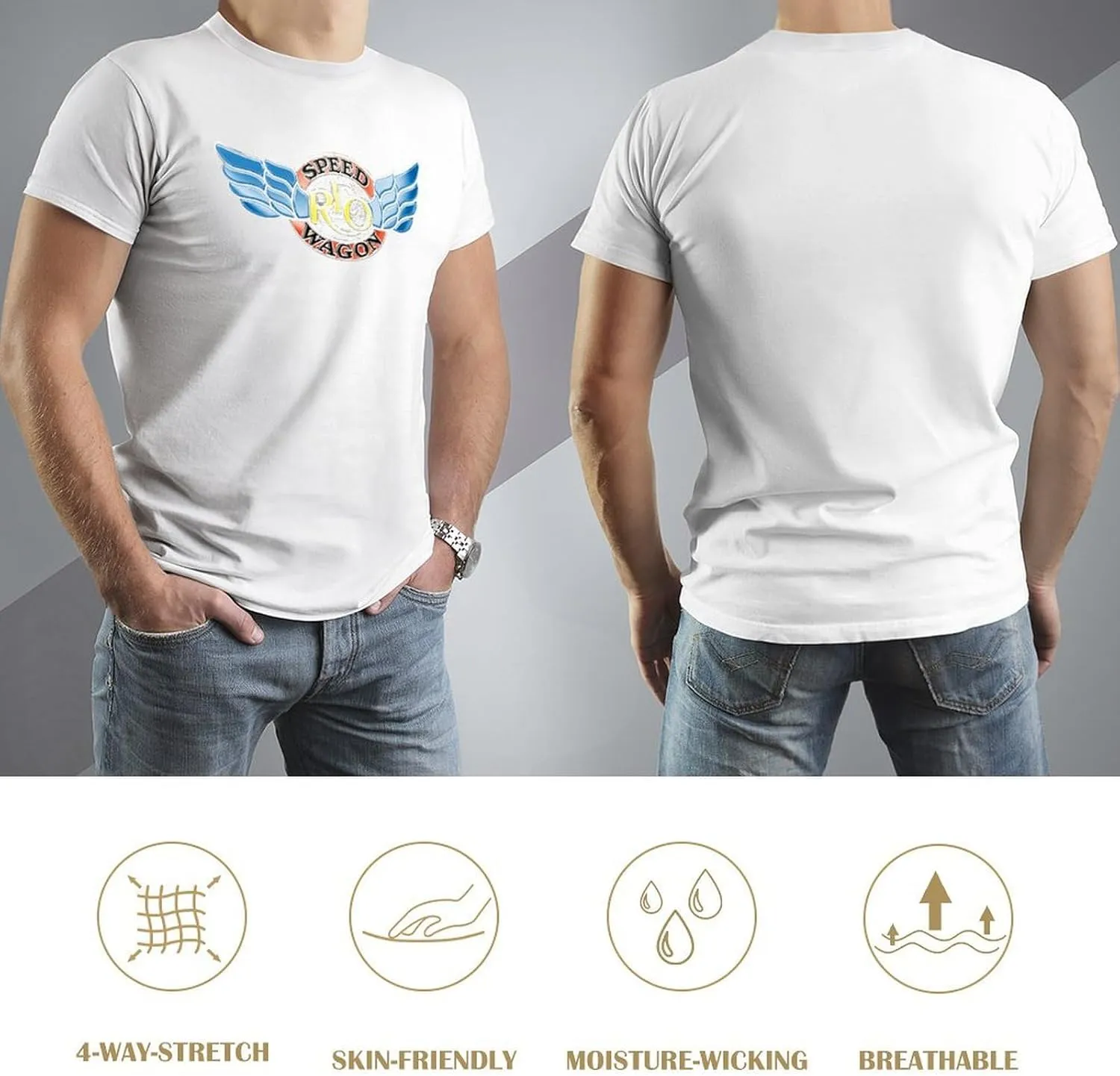 REO Music Speedwagon Men's T-Shirts Classic Crewneck Casual Short Shirt Cotton Teens Tee Tops