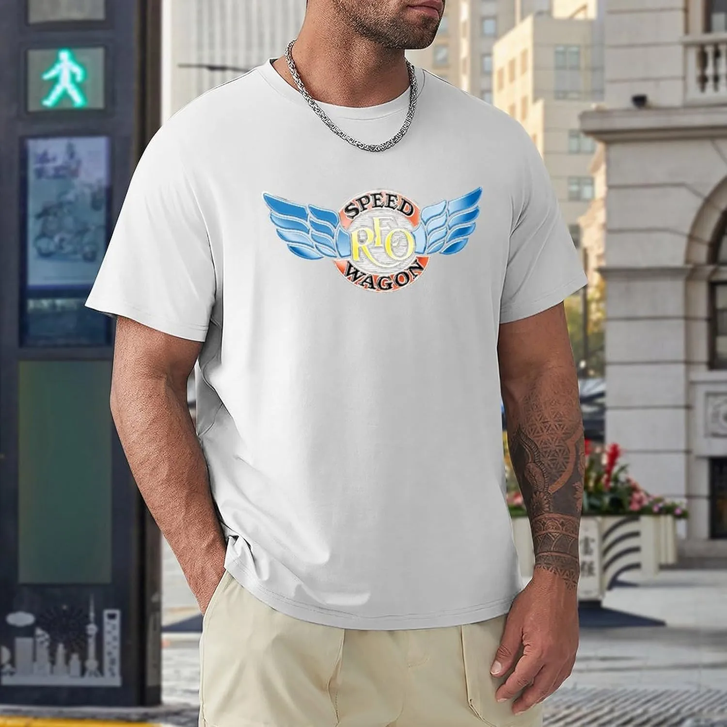 REO Music Speedwagon Men's T-Shirts Classic Crewneck Casual Short Shirt Cotton Teens Tee Tops