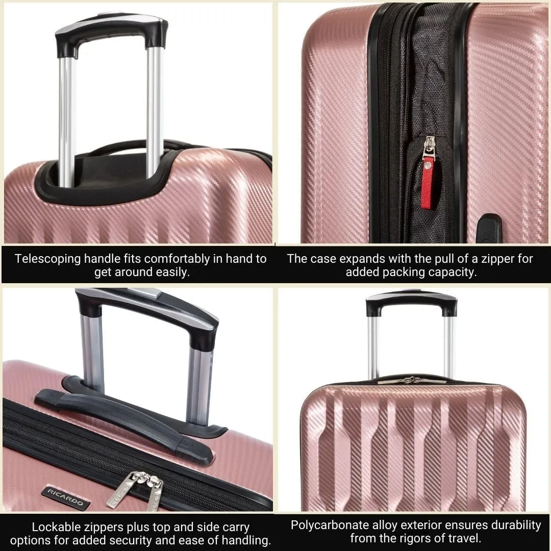 Ricardo Beverly Hills Lombard Hardside Large Checked Luggage  Expandable Travel Bag with 8-Spinner Dual Wheels & Telescoping Handle, 29-inch, Rose Gold