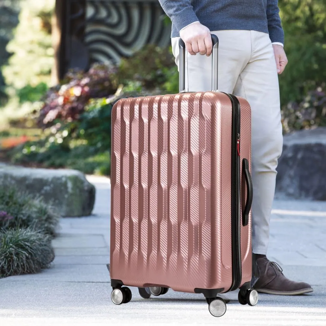 Ricardo Beverly Hills Lombard Hardside Large Checked Luggage  Expandable Travel Bag with 8-Spinner Dual Wheels & Telescoping Handle, 29-inch, Rose Gold