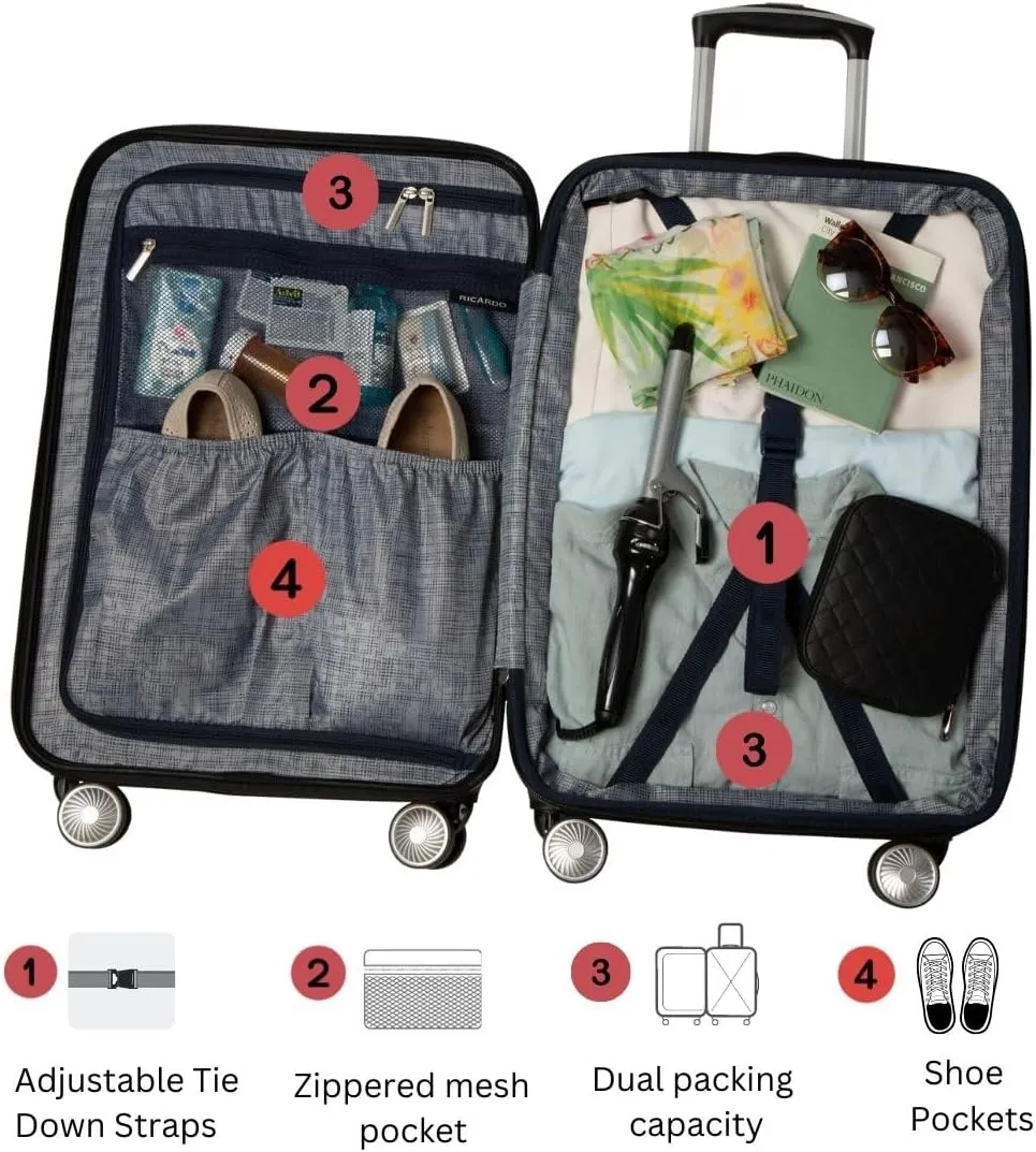 Ricardo Beverly Hills Lombard Hardside Large Checked Luggage  Expandable Travel Bag with 8-Spinner Dual Wheels & Telescoping Handle, 29-inch, Rose Gold