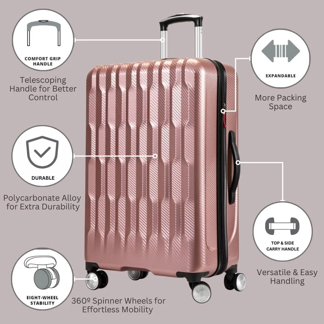 Ricardo Beverly Hills Lombard Hardside Large Checked Luggage  Expandable Travel Bag with 8-Spinner Dual Wheels & Telescoping Handle, 29-inch, Rose Gold