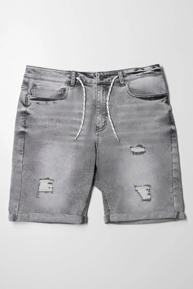 Ripped Drawstring Short Grey