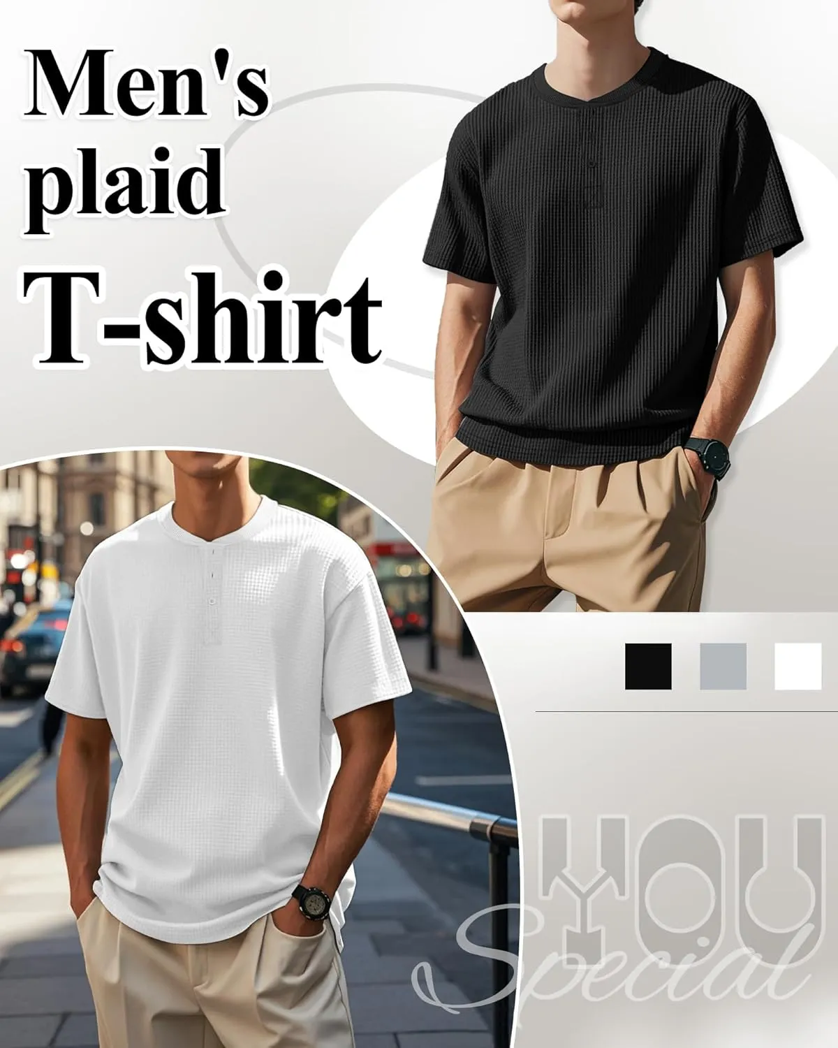 Riyiper 3 Pack Men's Waffle T Shirts Casual Knit Short Sleeve Shirts Basic Cotton Summer Solid Lightweight Tees