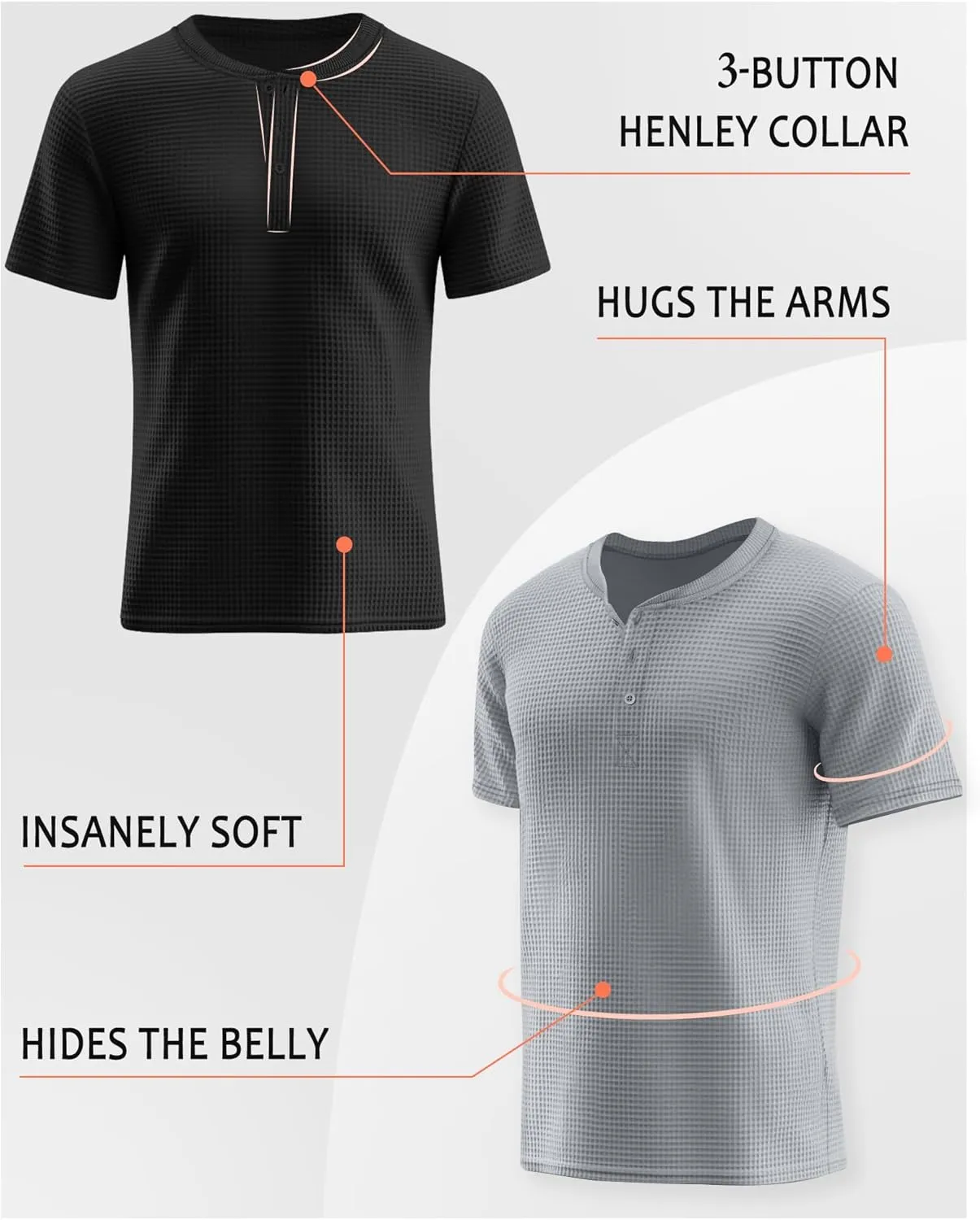 Riyiper 3 Pack Men's Waffle T Shirts Casual Knit Short Sleeve Shirts Basic Cotton Summer Solid Lightweight Tees