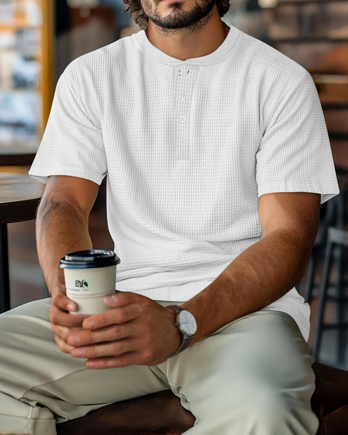 Riyiper 3 Pack Men's Waffle T Shirts Casual Knit Short Sleeve Shirts Basic Cotton Summer Solid Lightweight Tees
