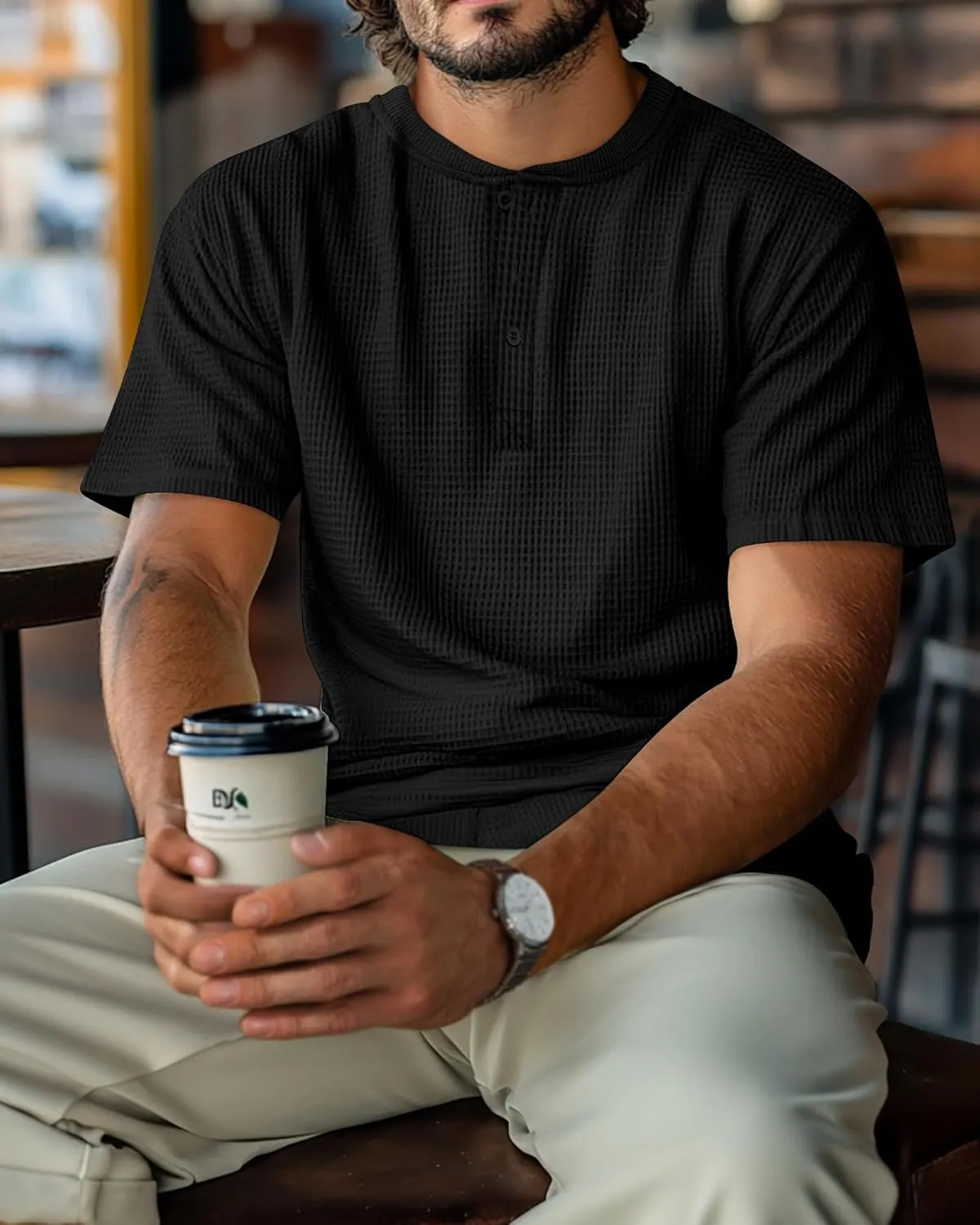 Riyiper 3 Pack Men's Waffle T Shirts Casual Knit Short Sleeve Shirts Basic Cotton Summer Solid Lightweight Tees