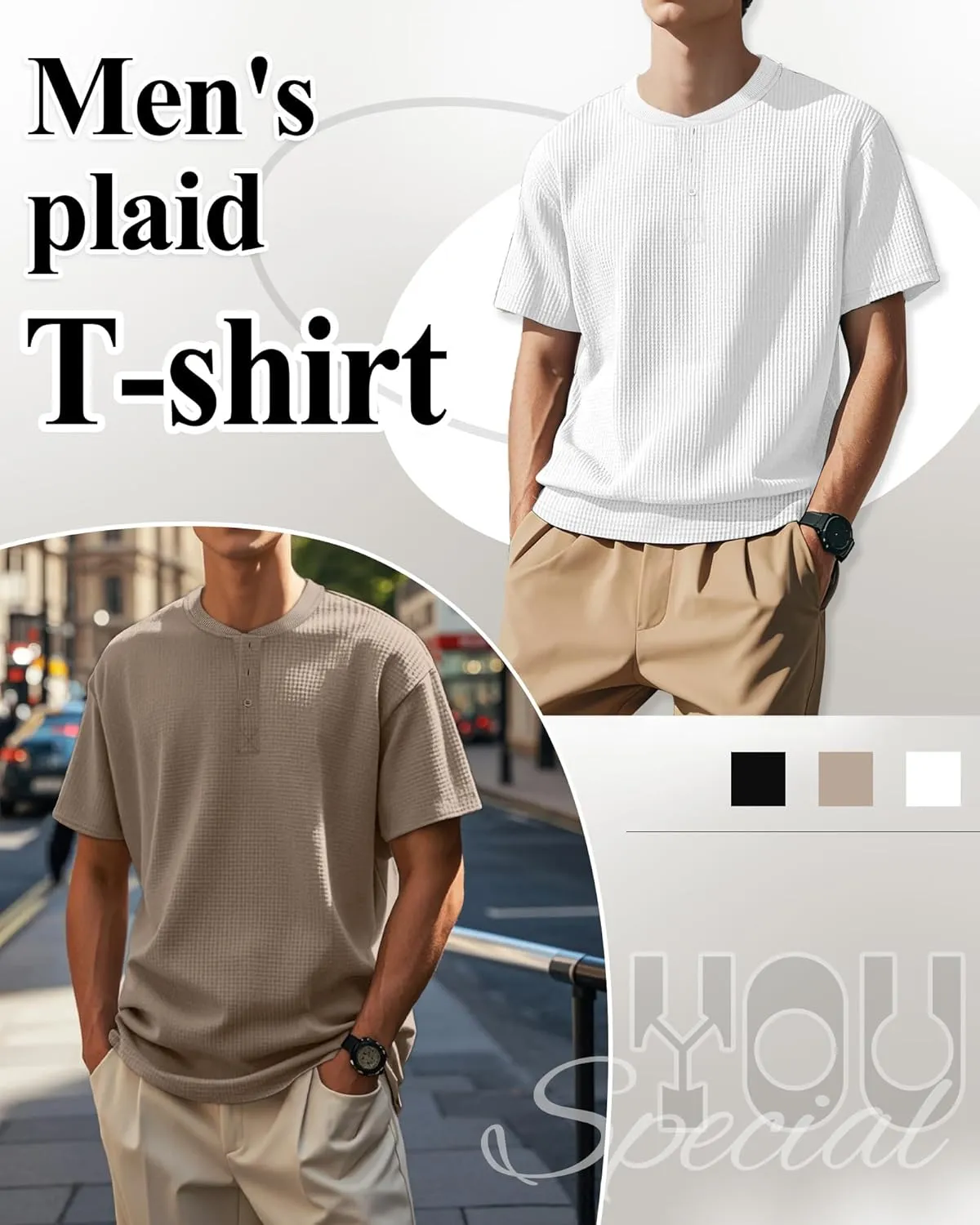 Riyiper 3 Pack Men's Waffle T Shirts Casual Knit Short Sleeve Shirts Basic Cotton Summer Solid Lightweight Tees