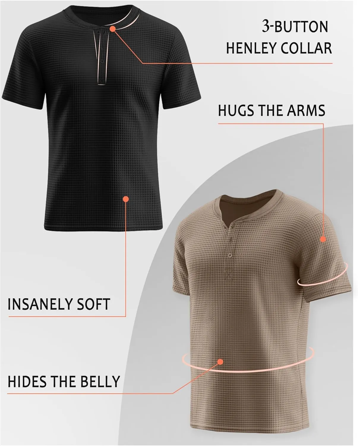Riyiper 3 Pack Men's Waffle T Shirts Casual Knit Short Sleeve Shirts Basic Cotton Summer Solid Lightweight Tees