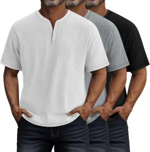 Riyiper 3 Pack Men's Waffle T Shirts Casual Knit Short Sleeve Shirts Basic Cotton Summer Solid Lightweight Tees