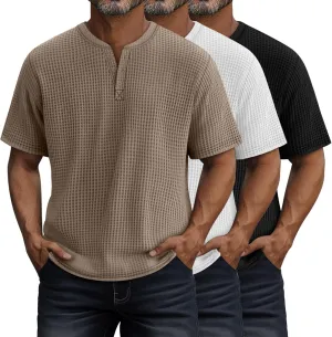 Riyiper 3 Pack Men's Waffle T Shirts Casual Knit Short Sleeve Shirts Basic Cotton Summer Solid Lightweight Tees